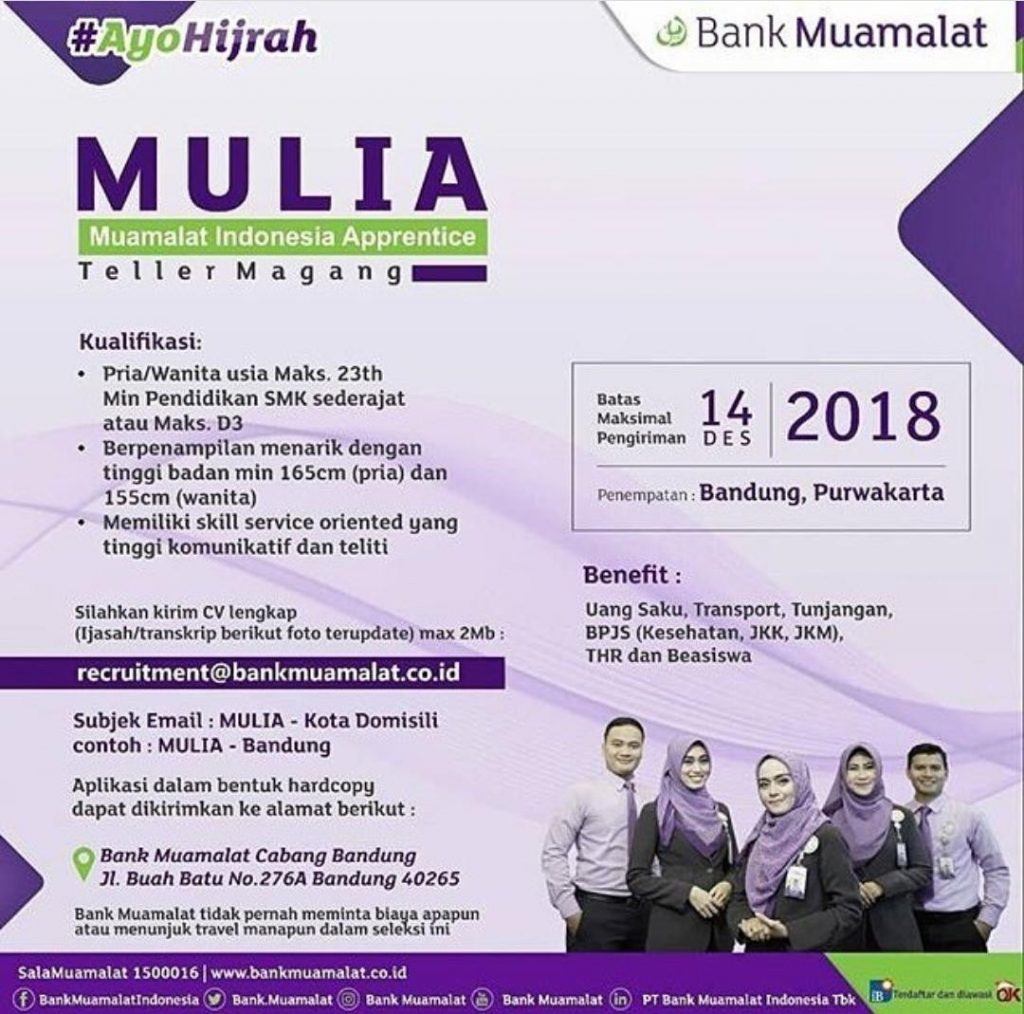Info Lowongan Kerja Terbaru PT Bank Muamalat Indonesia Tbk Desember 2018